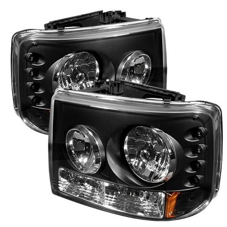 2000-2006 Chevy Suburban 1500 2500 1PC W/ Bumper Lights LED Black Crystal Headlights