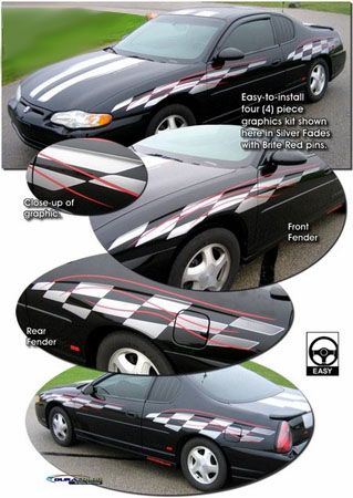 2000-2007 Chevrolet Monte Carlo Checker Flag Body Side Graphics w/ Pins Kit 1 