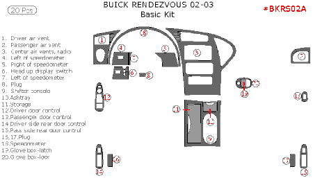 2002 2003 Buick Rendezvous Basic Interior Dash Trim Kit, 20 Pcs