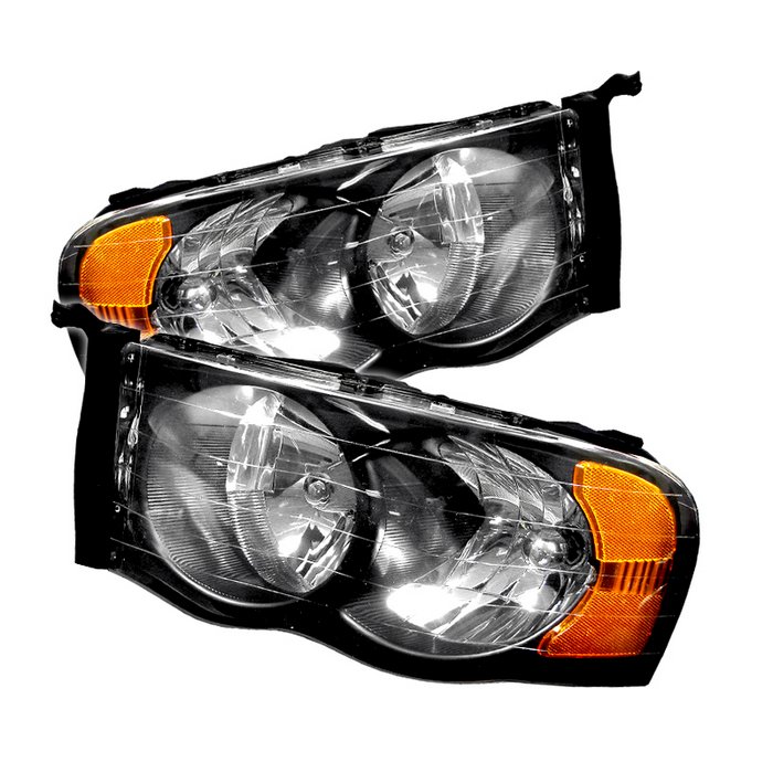 Xtune Dodge Ram 1500 02-05 Amber Crystal Headlights Black HD-JH-DR02-AM-BK