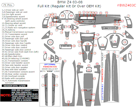 2003-2008 BMW Z4 Full Dash Trim Kit, 71 Pcs