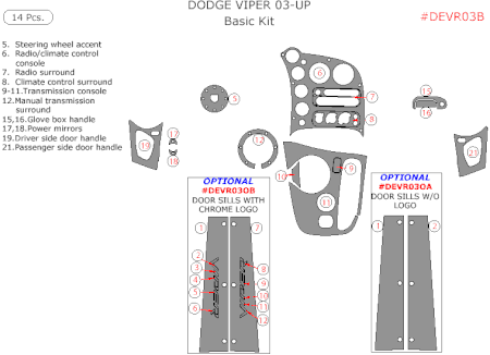 2003-2010 Dodge Viper Basic Dash Kit, 14 Pcs