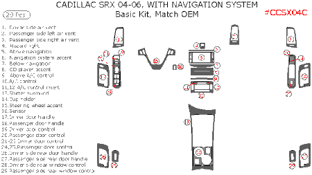 2004-2006 Cadillac SRX Interior Basic Dash Trim Kit w/ Navigation, 29 Pcs, Match OEM