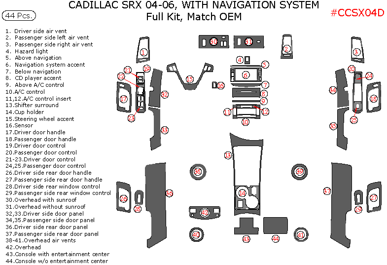 20042006 Cadillac SRX Interior Full Dash Trim Kit w/ Navigation,