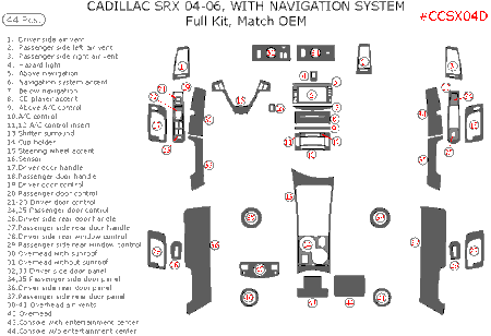 2004-2006 Cadillac SRX Interior Full Dash Trim Kit w/ Navigation, 44 Pcs, Match OEM