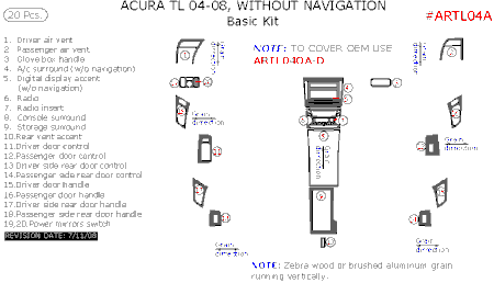 2004-2008 Acura TL Basic Dash & Interior Trim Kit, w/o Navigation System, 20 Pcs