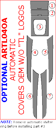 2004-2008 Acura TL Optional Interior Trim Kit, w/ Automatic Transmission, Covers OEM, 7 Pcs
