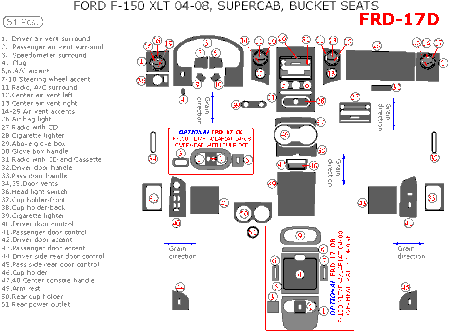 2004-2008 Ford F-150 XLT SuperCab Main Dash Trim Kit ,w/ Bucket Seats, 51 Pcs