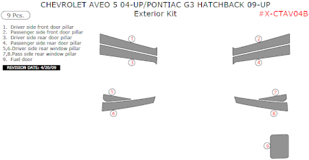 2004-2010 Chevrolet Aveo 5 / 09-10 Pontiac G3 Hatchback Exterior Trim Kit 9 Pcs