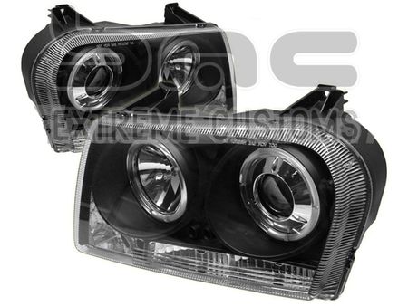 2005-2010 Chrysler 300 Halo Projector Black Euro Headlights