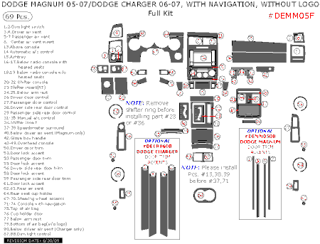 2006-2007 Dodge Charger Full Dash Kit w/ Navigation, w/ Logo, 69 Pcs