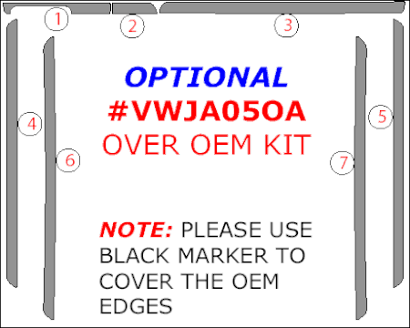 2006-2009 VW GTI / Jetta / Rabbit Optional Over OEM Trim Kit, 7 Pcs