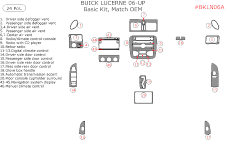 2006-2010 Buick Lucerne Basic Dash Trim Kit, Match OEM, 24 Pcs