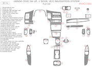 2006-2010 Honda Civic Coupe Full Dash Trim Kit, w/o Navigation, 48 Pcs