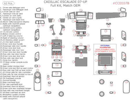 2007-2010 Cadillac Escalade Interior FULL Dash Trim Kit, 62 Pcs, OEM Match