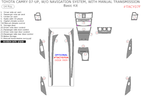 2007-2010 Toyota Camry Interior Basic Dash Trim Kit, w/ Manual