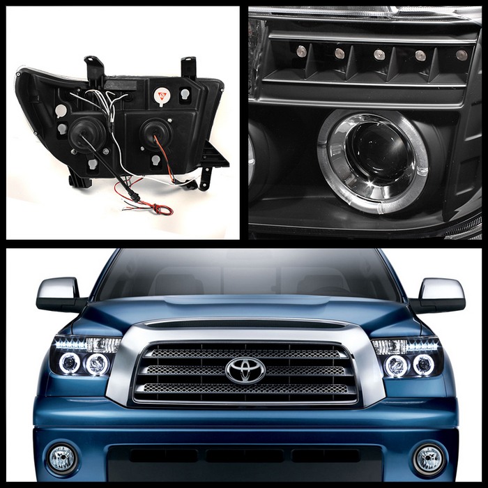 2007-2012 Toyota Tundra Halo LED Projector Headlights - Black Spyder