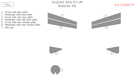 2007-2013 Suzuki SX4 Exterior Trim Kit, 7 Pcs