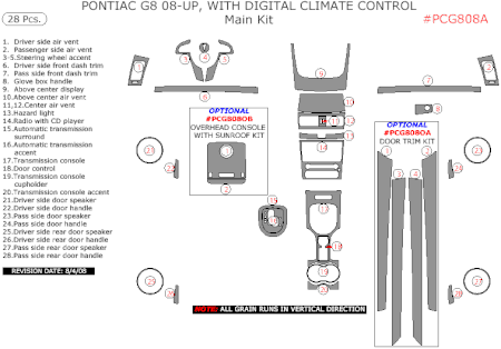 2008-2010 Pontiac G8 Main Dash Trim Kit, With Digital Climate Control, 28 Pcs