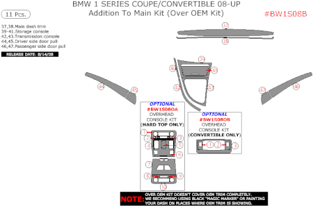 2008-Up BMW 1 Series Addition To Main Trim Kit (Over OEM Kit), 11 Pcs