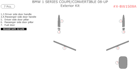 2008-Up BMW 1 Series Exterior Trim Kit, 7 Pcs