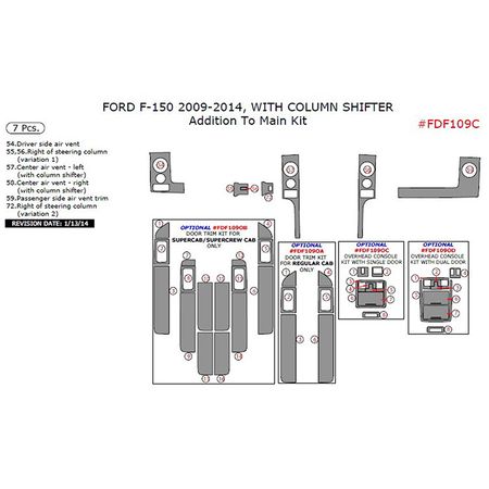 2009-2014 Ford F-150 Addition to Main Dash Trim Kit, w/ Column Shifter, 6 Pcs