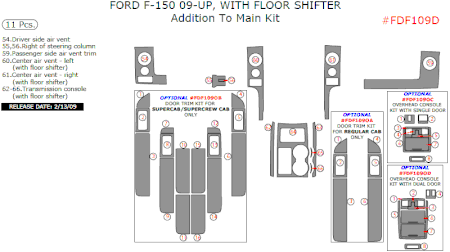 2009-2010 Ford F-150 Addition to Main Dash Trim Kit, w/ Floor Shifter, 11 Pcs