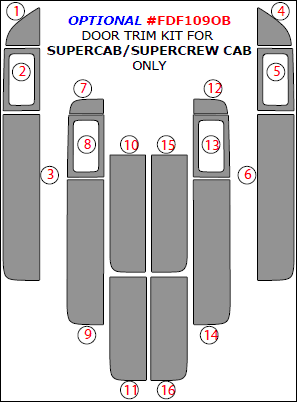 2009-2010 Ford F-150 Optional Door Trim Kit For SuperCab/SuperCrew Cab Only, 16 Pcs