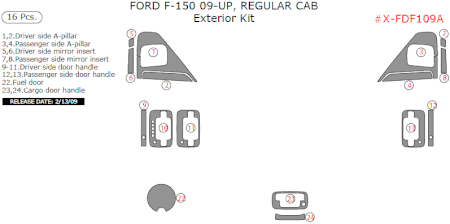 2009-2010 Ford F-150 Regular Cab Exterior Trim Kit Package, 16 Pcs
