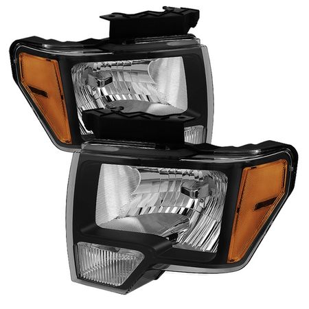 2009-2012 Ford  F150 Amber Crystal Headlights - Black