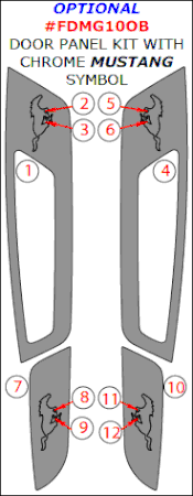 2010-2011 Ford Mustang Optional Door Panel Kit With Chrome "Mustang" Symbol, 12 Pcs