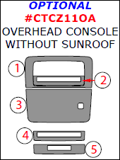 2010-2015 Chevrolet Cruze Optional Overhead Console w/o Sunroof, 5 Pcs