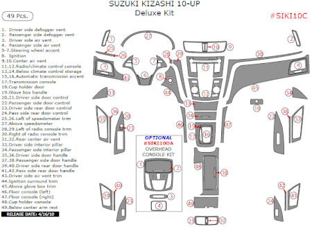 2010-Up Suzuki Kizashi Deluxe Dash & Interior Trim Kit, 49 Pcs