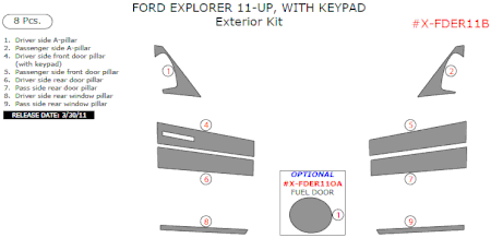 2011 Ford Explorer Exterior Kit, With Keypad, 8 Pcs