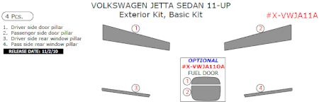 2011 VW Jetta Sedan Exterior Basic Trim Kit, 4 Pcs