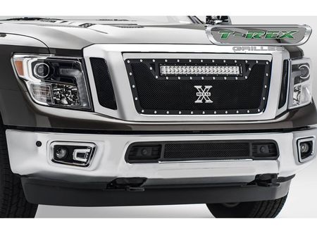 2016 Nissan Titan Torch Series All Black Main Grille 3 Pc Insert w/ (1) 20" LED Light Bar 