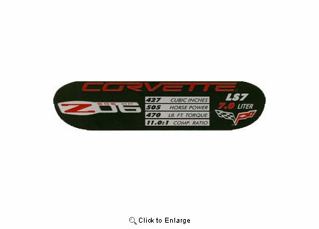 06-13 Z06 LS7 Engine Id Spec Plate