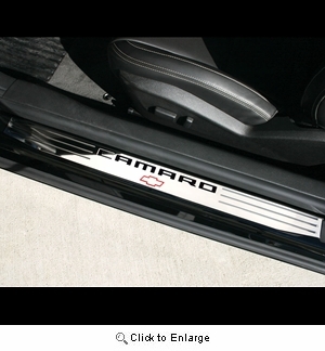 2010-2015 Camaro Door Sill Plates - Camaro Bowtie Billet Aluminum : Chrome