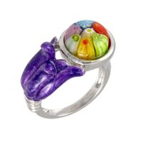 regal purple tulip flower millacreli italian glass ring made of murano millefiori
