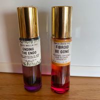 endometriosis and fibroid be gone essential oil roller blend with sticky monkey flower and gem essences in glass bottle