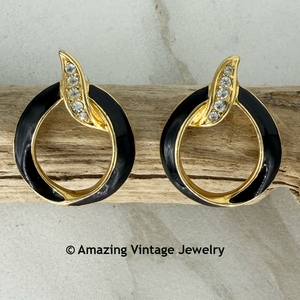 Goldtone and Black Enamel Earrings