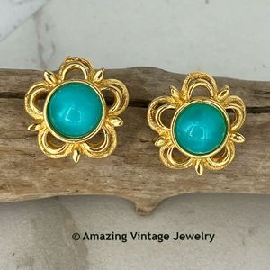 Goldtone Earrings with Turquoise Insets