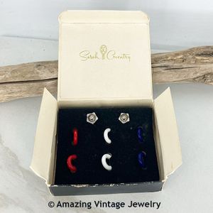 HOLIDAY CIRCLES Pierced Earrings - Red, White, Blue