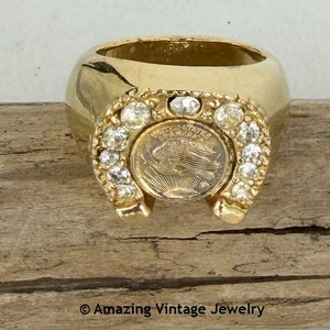 Men's Rhinestone Horseshoe and US Coin Ring - Size 9