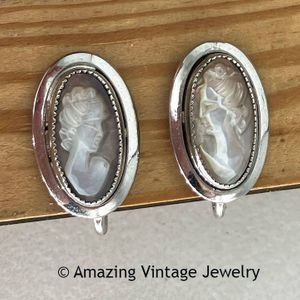 MOTHER OF PEARL CAMEO Earrings - Screwback