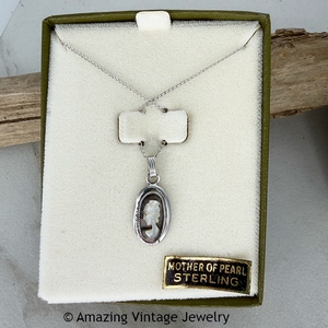 MOTHER OF PEARL CAMEO Necklace in Original Box