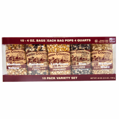 Amish Country Popcorn, 10 Count Variety Pack of Popcorn Kernels, 4 oz. ea.