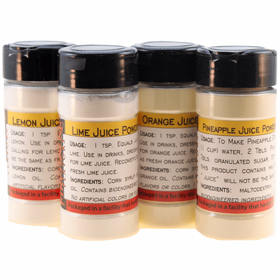 Fruit Juice Powder Sampler - 4 Varieties - 4 oz. Spice Jar Each