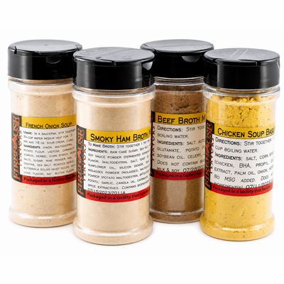 Instant Broth Mix Sampler - 4 Varieties - Large Spice Jars of Each