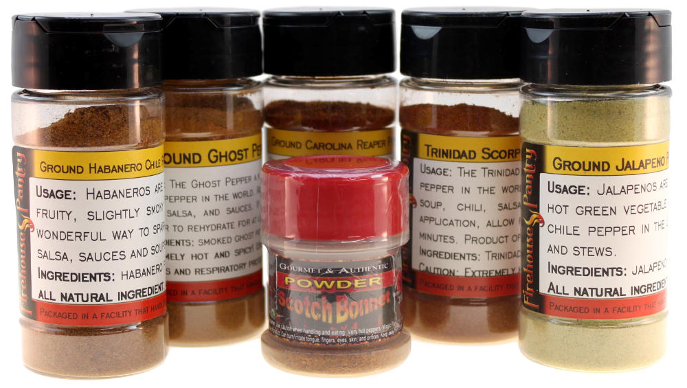 Searing 6 Ground Chili Pepper Powder Sampler by Firehouse Flavors
